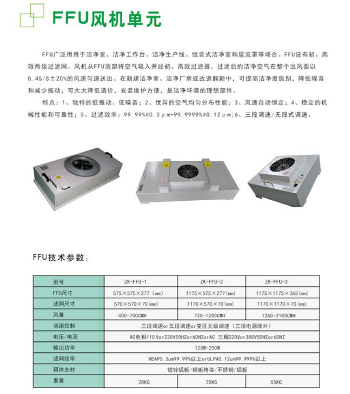 紫科净化除尘系统高效送风口及FFU风机单元